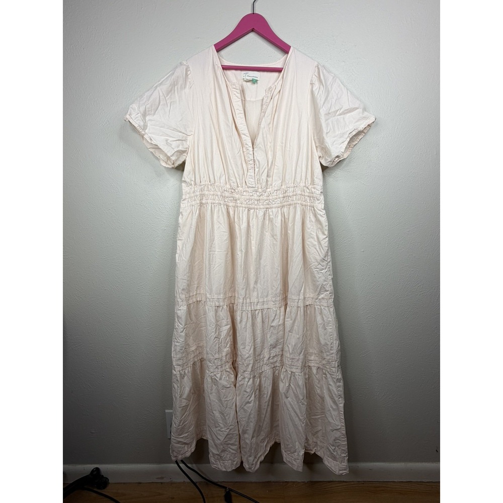 ANTHROPOLOGIE 2X Somerset Maxi Dress 100% Cotton Pink Smocked Waist Plus Curve